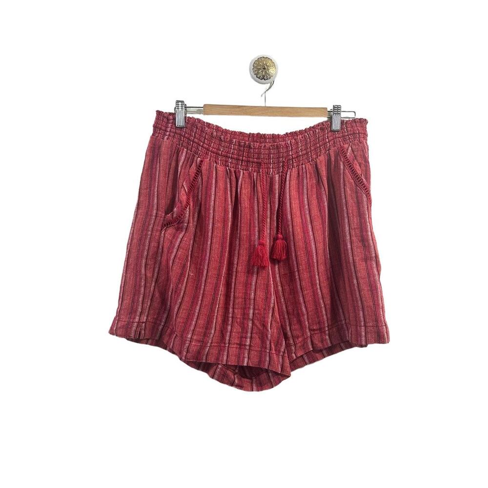 Briggs Shorts Size XL Red Striped Pattern Tassel Drawstring Pockets Linen Blend - Picture 4 of 15